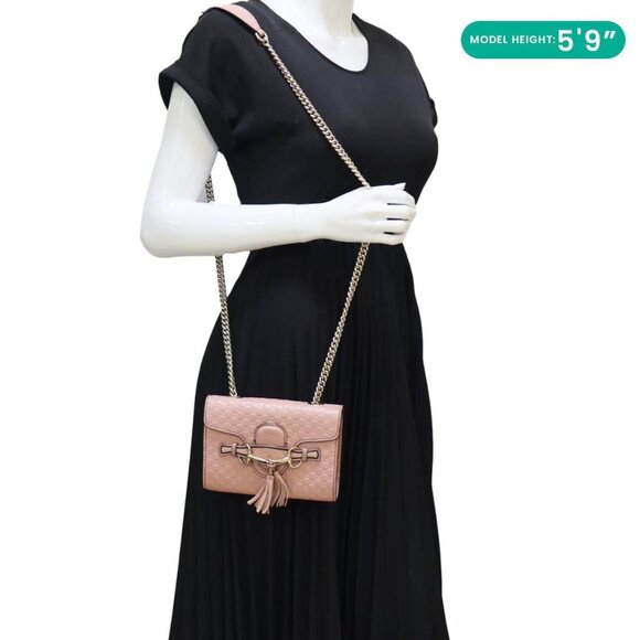 Gucci  Emily Mini GG Leather Chain Shoulder Bag Pink 449636 - Picture 2 of 12